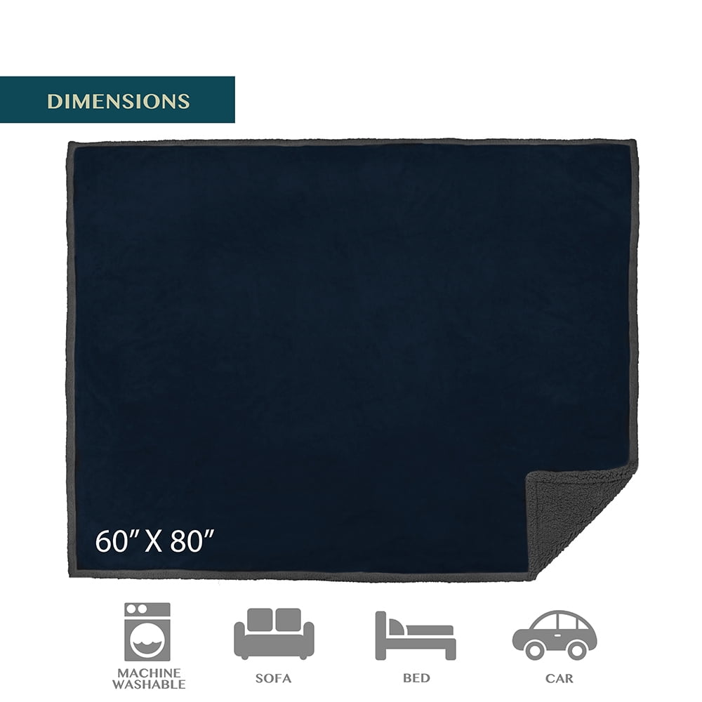 PAVILIA WATERPROOF Blanket For Couch, Sofa | Waterproof Dog Blanket for Large Dog, Puppy, Cat | Pet Blanket Protector | Plush Soft Warm Fuzzy Sherpa Blanket Bed Throw, Navy, 90x90