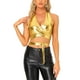 thumbnail image 1 of TOP HALTER METÁLICO INSPIRE CHIC PARA MUJERES CON ESCOTE EN V PROFUNDO Y ESPALDA DESCUBIERTA, TOP CROP HOLOGRÁFICO TALLA XL DORADO, 1 of 6