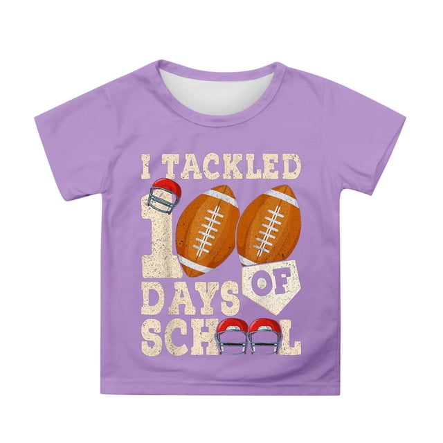 PMVFHDE T-Shirts Graphiques de Rentrée Scolaire pour Garçons Confortables Décontractés Col Rond Manches Courtes Coupe Ample Hauts pour Jeunes Enfants Violet, 10-11 Ans