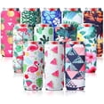 thumbnail image 2 of 12 Count 12 oz Slim Can Coolers Sleeves Reusable Neoprene Can Cooler Holder Hawaii Style Colorful Bottle Insulator Sleeve for Energy Drink and Beer Cans, 2 of 6