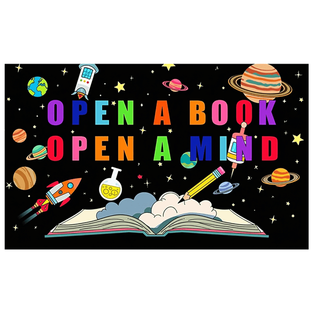 Colorful Educational Banner Reading Backdrop Vibrant Space Theme Decor for Classroom Library Kids Event