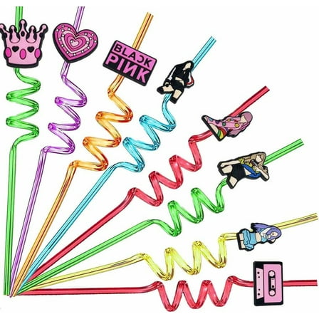 Blackpink Party Favors Drinking Straws Reusable Plastic Beverages Birthday Supplies Decoration 8pcs