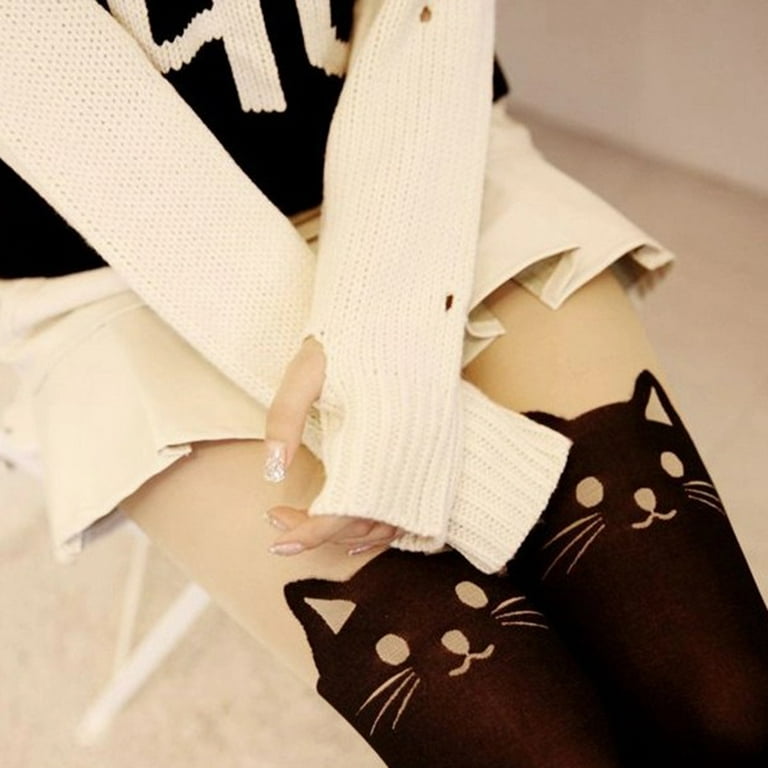Women Cat Printed Stitching Stockings Girl High Stockings Lady Cute  Stockings Cartoon Pantyhose Tights Stocking 