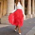 thumbnail image 7 of GEWSEY Tulle Skirts for Women, Puffy Skirt Asymmetrical Midi Length Ruffled Tutu Layered Mesh Fairy Skirt (Red, M), 7 of 7