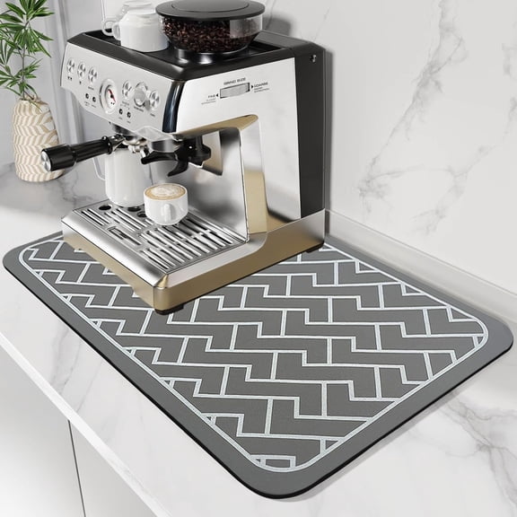 Coffee Mat Super Absorbent Dish Drying Mat Hide Stain Rubber Backed Coffee Bar Accessories Match with Coffee Maker Coffee Machine Coffee Pot Drying Mats for Kitchen Counter(Grey, 16"x24")