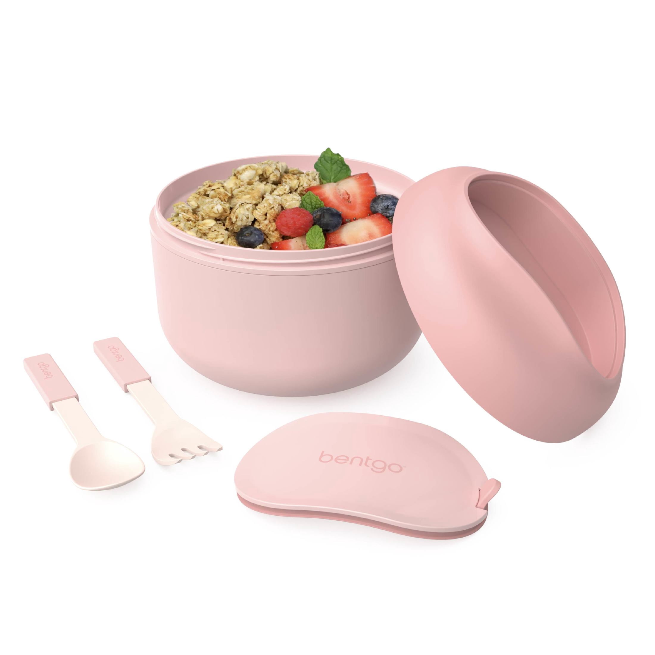 (2 pack) Bentgo Bowl - Insulated Leak-Resistant Bowl with Snack Compartment, Collapsible Utensils and Improved Easy-Grip Design for On-the-Go - Holds Soup, Rice, Cereal & More - BPA-Free, 21.2 oz (Blush)
