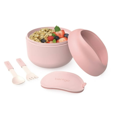 Bentgo Bowl - Insulated Leak-Resistant Bowl with Snack Compartment, Collapsible Utensils and Improved Easy-Grip Design for On-the-Go - Holds Soup, Rice, Cereal & More - BPA-Free, 21.2 oz (Blush)