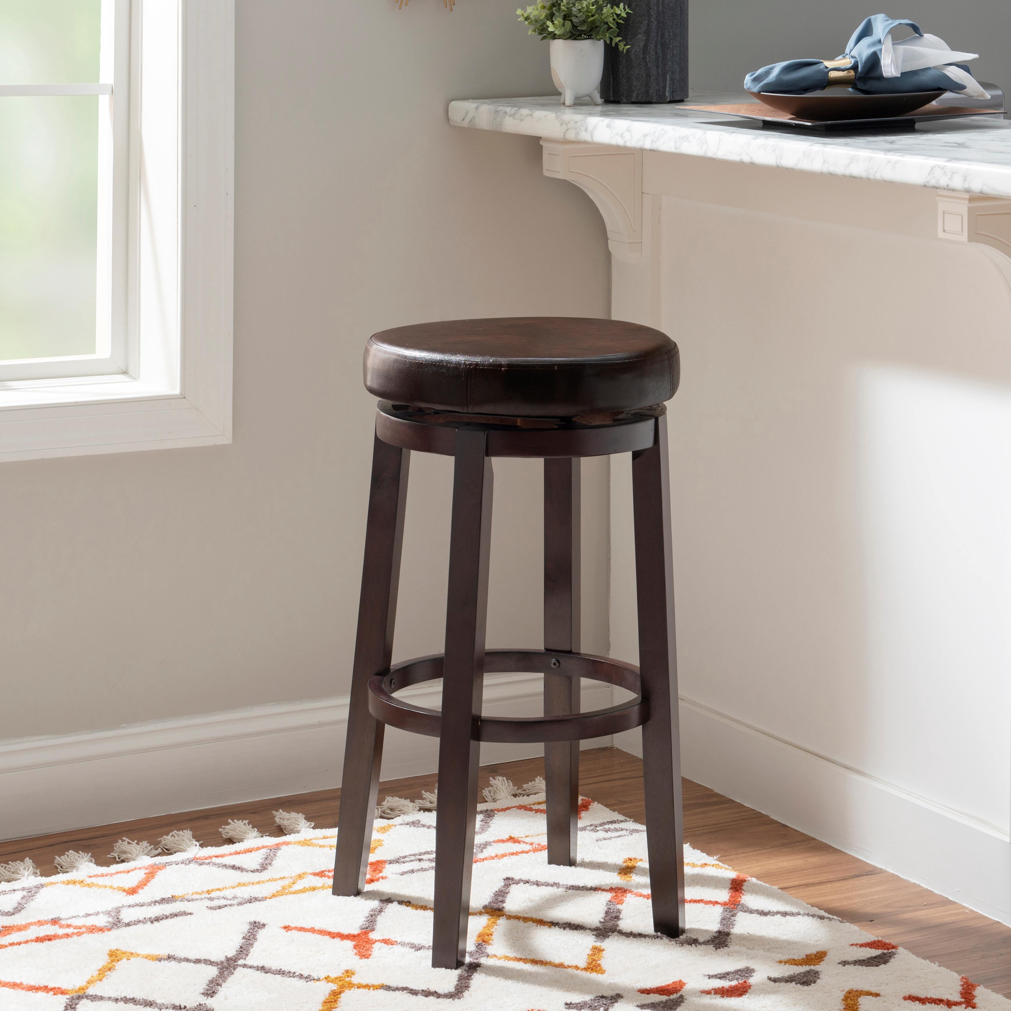 Linon Arlene 31" Indoor Backless Swivel Bar Stool, Brown/Brown Faux Leather