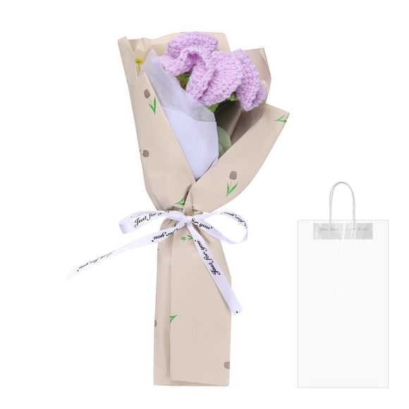 Ramo de flores de ganchillo, ramo de claveles tejidos a mano para el Día de la Madre, cumpleaños, morado