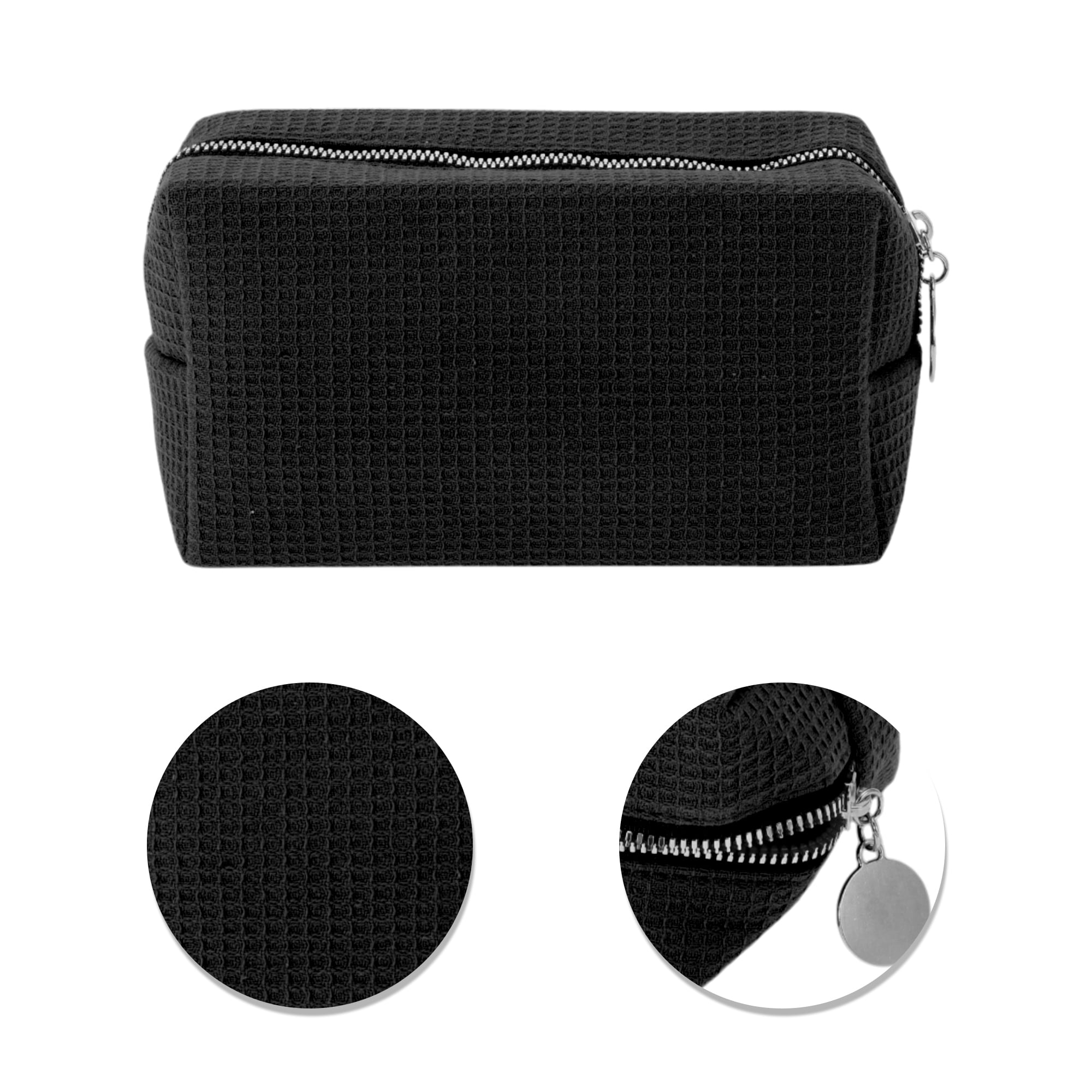 Unique Bargains 1 Pc Waffle Plaid Pattern Makeup Bag for Travel Black
