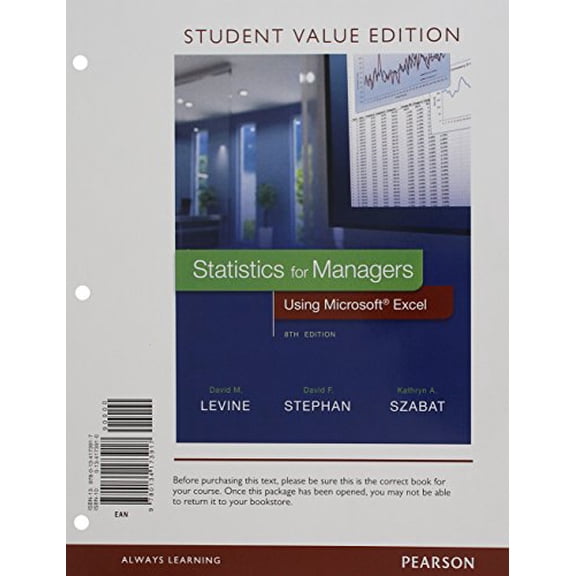 Pre-Owned Statistics for Managers Using Microsoft Excel, 9780134173917, 0134173910, Paperback, 8 edition