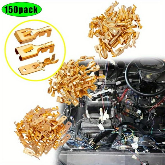 [Hand Tools Kits] 150Pcs 6.3mm Male Female Spade Connector,Quick Splice Crimp Terminals,Non Insulated Wire Connector for Electrical Wiring Relay Car Audio Speaker N-005-6.3