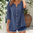 thumbnail image 2 of Ruimatai Women's Casual Lace Embroidered Blouses 3/4 Sleeve V Neck Button Down Linen Tops for Summer Daily Wear, 2 of 7
