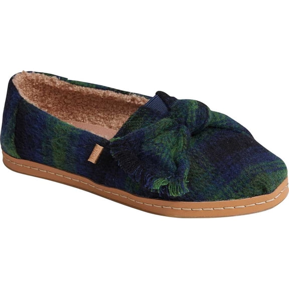 Women's TOMS Alpargata Leather Wrap Slip On Shoe Galapagos Green Plaid/Faux Shearling 7 M