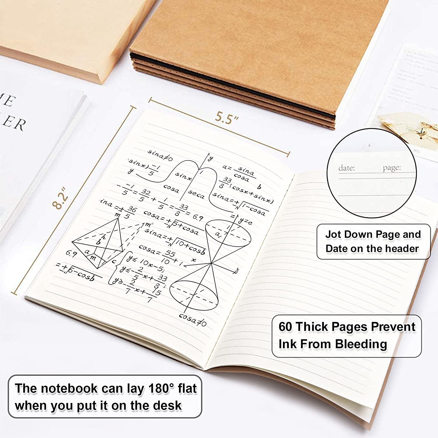 Feela 15 Pack A5 Kraft Notebooks, 60 Lined Blank Pages Travel Journal Bulk, Soft Cover Notebooks, Making Plans Writing Memo, 8.3 X 5.5 in