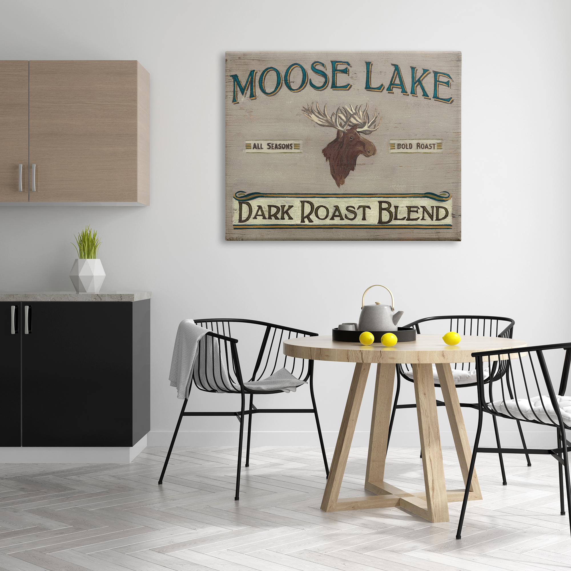 Stupell Industries Moose Lake Dark Roast Coffee Blend Sign Vintage Animal Food & Beverage Painting Gallery Wrapped Canvas Print Wall Art, 36 x 48