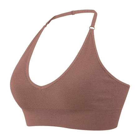 Brown Large Women s Halterneck Sports Bra Medium Bra Backless Deep V Neck Sports Bras for Women Pack Sports Bustier Padded Sports Bra for Women Pack Gym Push Up Bra Backl