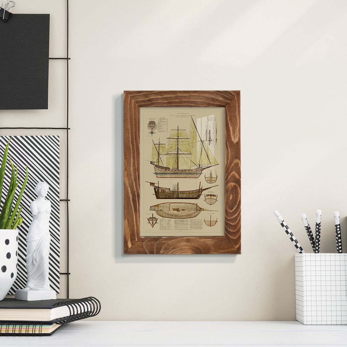 Antique Ship Plan II -Framed Print w/glass-Walnut
