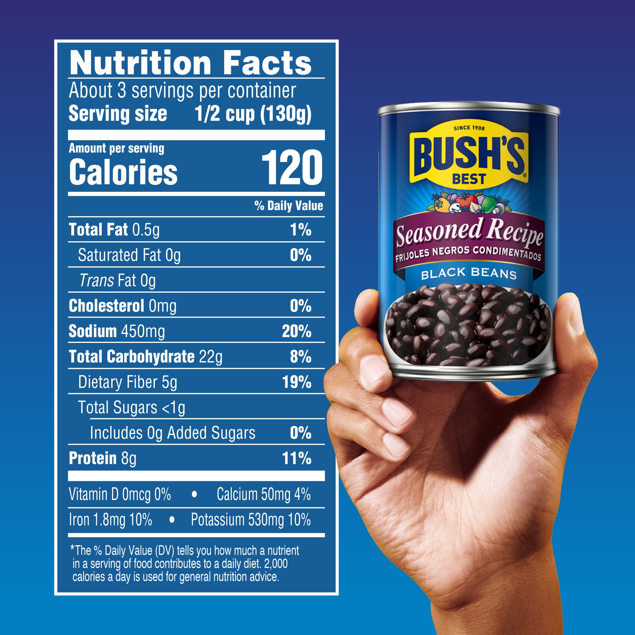 (12 pack) Bush's Seasoned Recipe Black Beans, Canned Beans, 15 oz