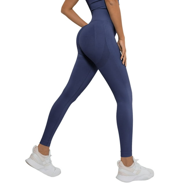 Pantalones de yoga elásticos de cintura alta para mujer - Leggings opacos con cintura en forma de V y efecto fruncido en los glúteos