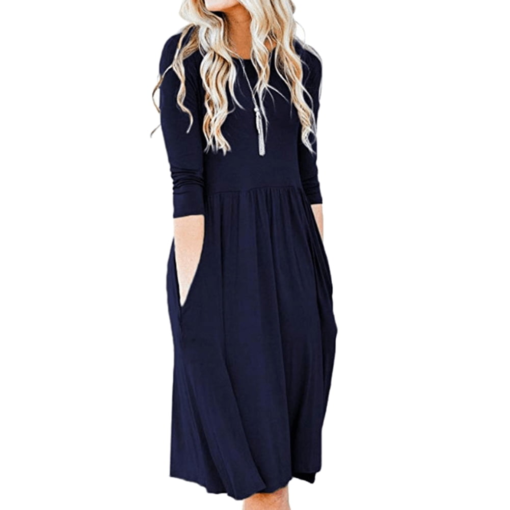 solid color midi dresses with sleeves