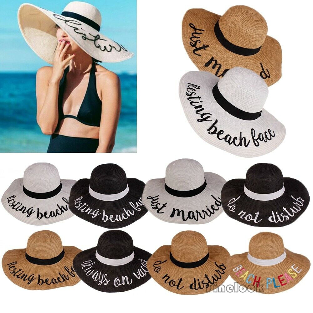Fashion Summer Women's Ladies Beach Sun Visor Wide Brim Stripe Floppy Straw Hat 