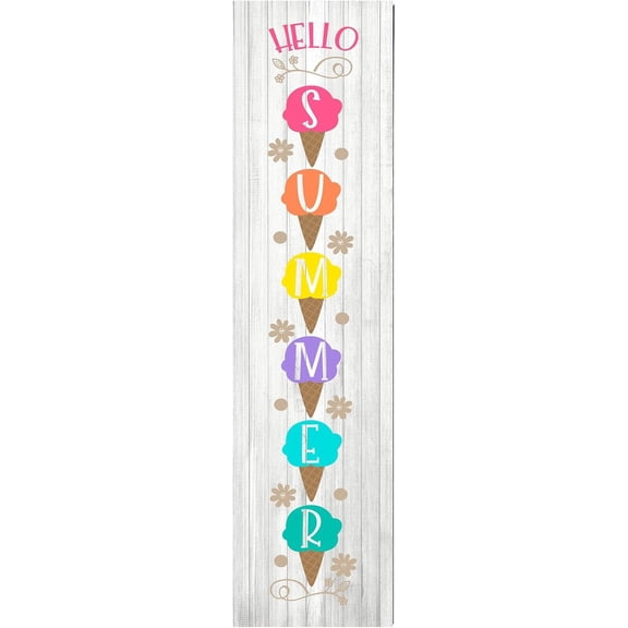 Cskhip Hello Summer Ice Cream Vertical Wood Print Sign Wooden Sign Rustic Wall Art Home Decoration 4" x 16"