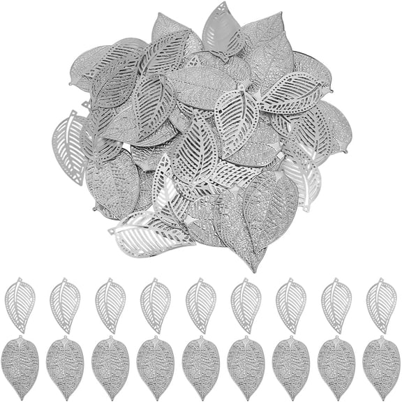 60PCS 2 Styles Silver Leaves for Crafts Hollow Out Silver Metal Leaves Rustic Metal Leaf Ornament Christmas Tree Decoration