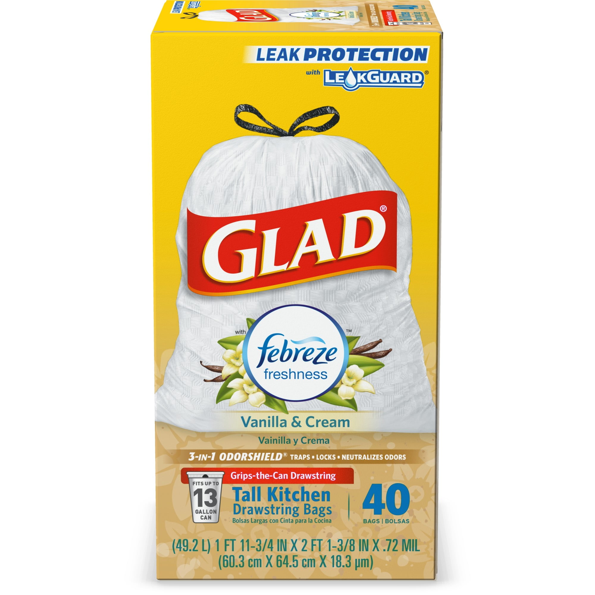 Glad Tall Kitchen Drawstring Trash Bags OdorShield 13 Gallon White