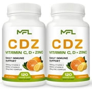(2 Pack) MFL C D Z Vitamin C, 1000mg Vitamin D3, 125mcg Zinc, 25mg Non-GMO & Gluten Free