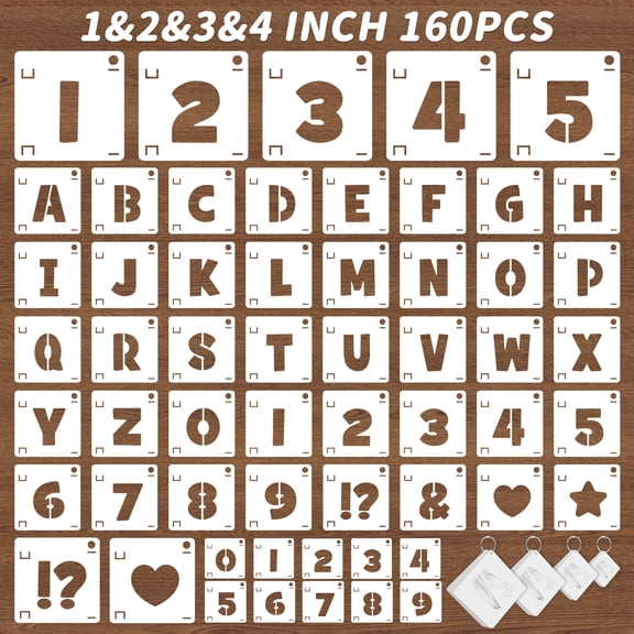 Sinekong Letter Stencils for Crafts Reusable, 160 pcs Alphabet Number Stencils for Painting DIY Art Projects (1,2,3, 4 Inch)