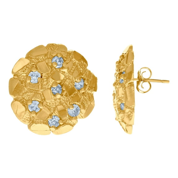 10k Yellow Gold Mens Cubic Zirconia Fashion Nugget Stud Earrings 20.6x20.1mm Wide Earring for Men