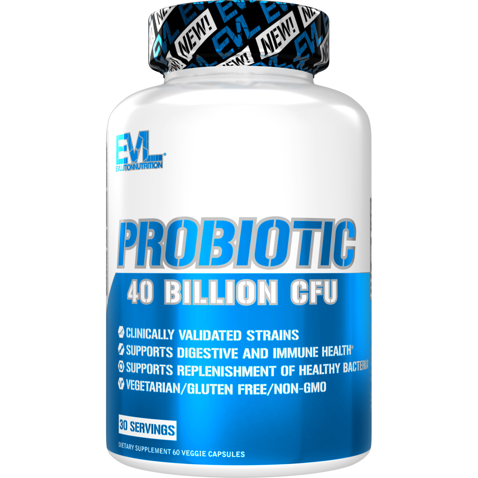 Probiotic Supplement 40 Billion CFU - Evlution Nutrition Probiotics for Men and Women - Easy to Swallow Veggie Capsules 60ct for Digestive and Immune Support