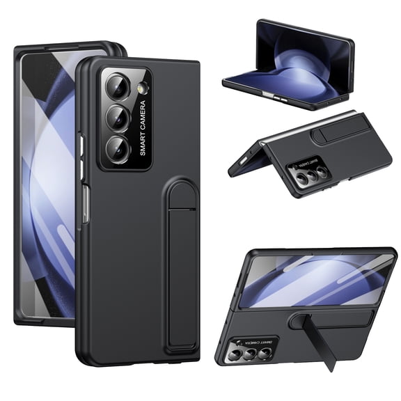 for Samsung Galaxy Z Fold 5 Protect Case with Hidden Kickstand, Bulit-in Tempered Glass Screen & Lens Protection Shockproof Full Body Drop Fall Protection for Samsung Galaxy Z Fold 5, Black