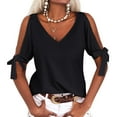 thumbnail image 2 of HAPIMO Women's Trendy Loose Pullover Casual Relaxed Workout Blouses Solid Color V Neck Shirts for Teen Girls Summer Tees Cold Shoulder Sleeve Black L, 2 of 6