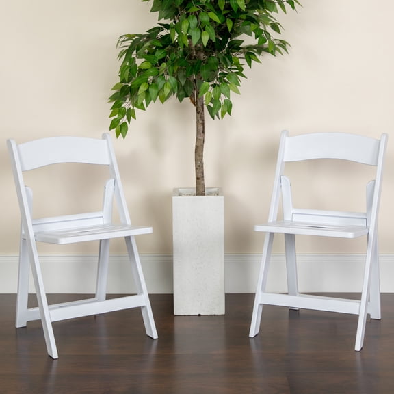 Flash Furniture 2 Pack HERCULES Series 800 lb. Capacity White Resin Folding Chair with Slatted Seat