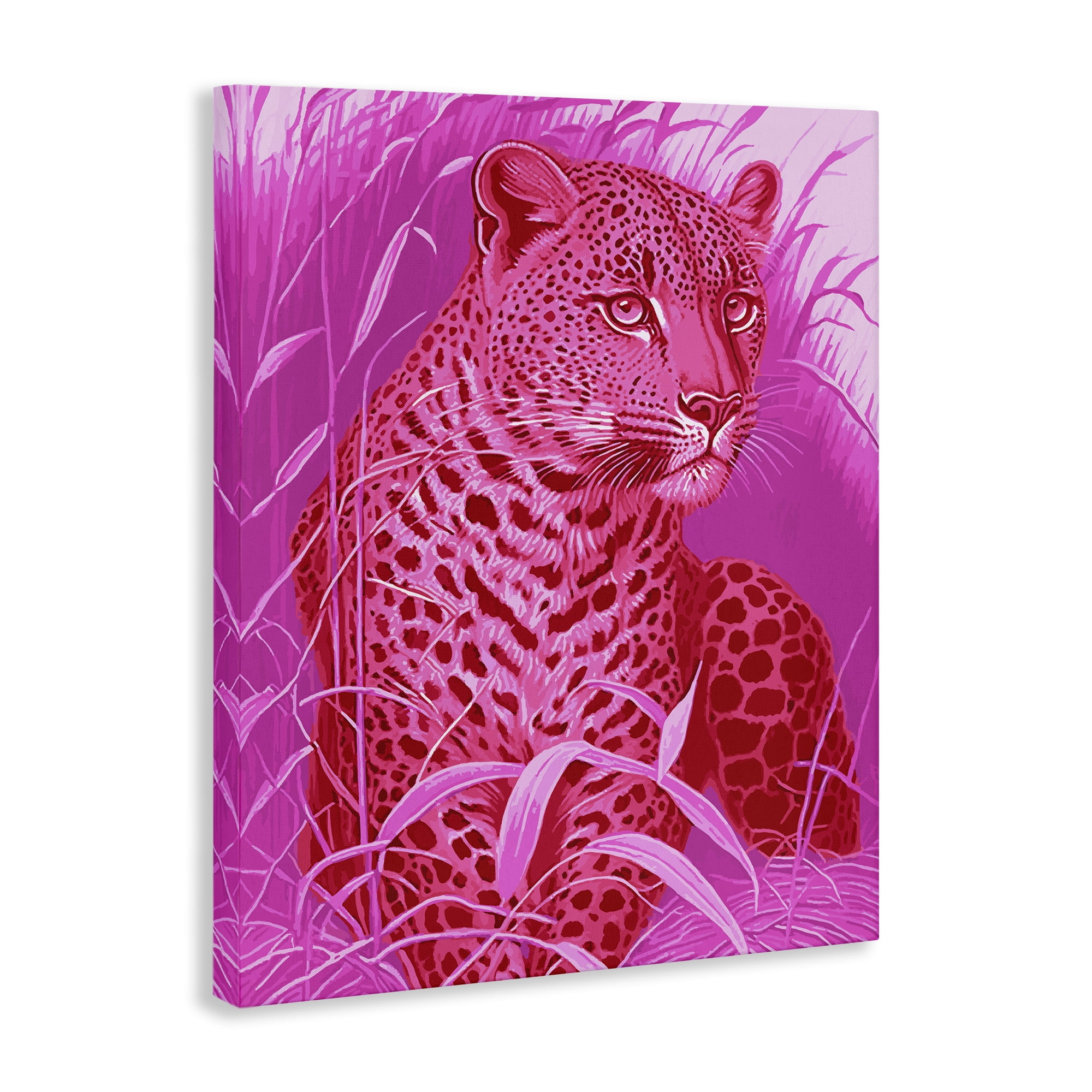 Stupell Industries Cheetah Among Pink Leaves Animals Painting Wrapped Canvas Art Print Wall Art, 24 x 30