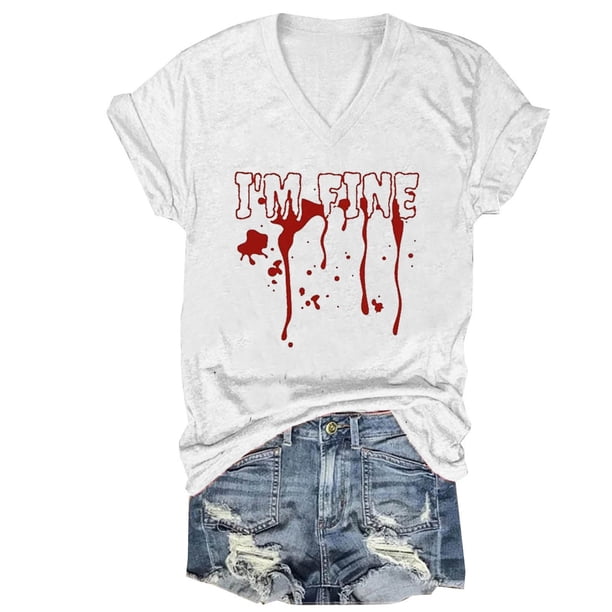 Tops Cortos para las Mujeres, Halloween Impreso V-Cuello Camiseta de Manga Corta, Tela de Imitación de Moda Casual