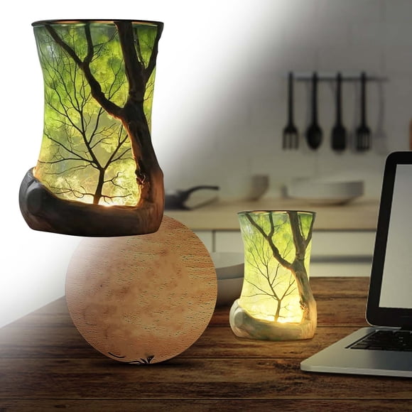 HCBY Lampe d'Ambiance Inspirée de la Nature avec Arbre, Veilleuse au Design de Forêt à Lueur Chaude, pour Chambre et Salon, Lampe de Bureau Décorative