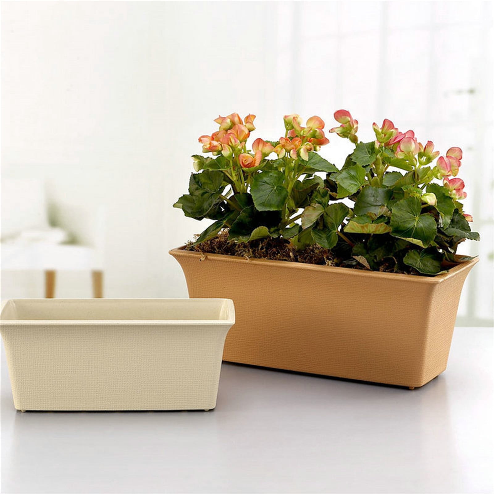 Railing Planter Box Large Rectangular Plastic Flower Pots for Growing Vegetables on Balcony, Flower Troughs for Tulips, Succulents, Herbs, Outdoor Planter Planters for Outdoor Plants