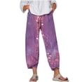thumbnail image 2 of ICHUANYI Clearance Women Casual Printed High Waist Loose Pocket Straight Long Pants(Purple, XXL) ICHUANYI WER2023080815767, 2 of 4