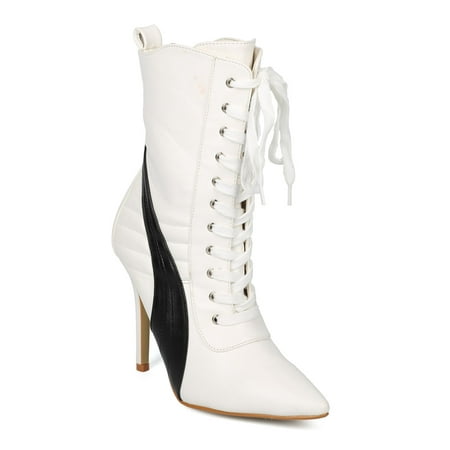 Women Pointy Toe Sports Stripe Lace Up Stiletto Ankle Boot - HF43 by Top Show Collection Women Pointy Toe Sports Stripe Lace Up Stiletto Ankle Boot - HF43 by Top Show Collection