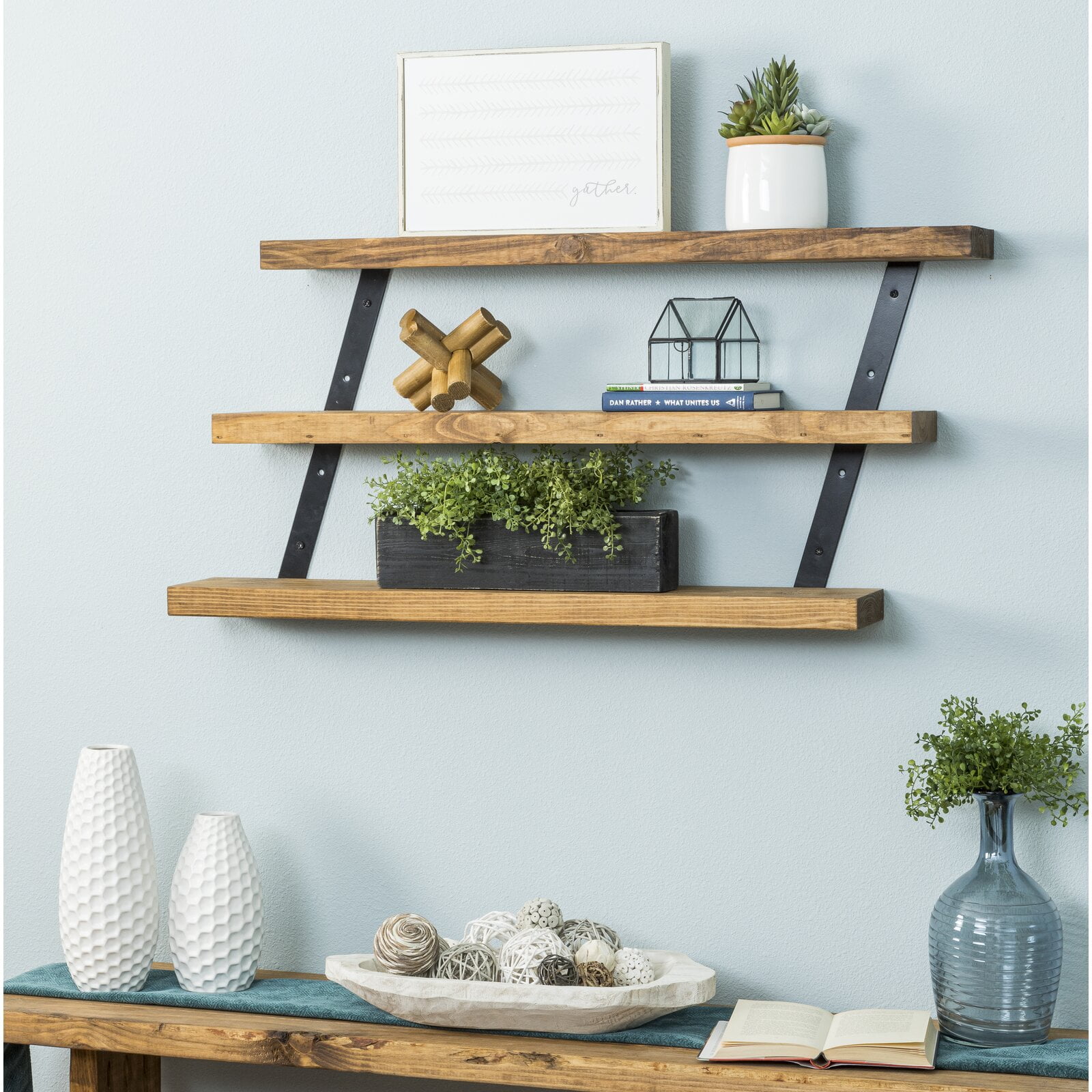 Edmonson 3 Piece Pine Solid Wood Tiered Shelf, Overall 20'' H x 36'' W