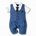 thumbnail image 2 of Kaprioy Baby Boys Gentleman Romper One Piece Short Sleeve Bowtie Outfit Formal Wear Tuxedo Suit Boys Short Sleeve Solid T Shirt Tops Vest Coat Shorts Child Kids Gentleman Outfits, 2 of 9