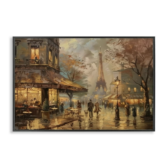 Stupell Industries Parisian Fall Townscape Scenic & Cityscapes Painting Black Framed Art Print Wall Art, 18 x 12