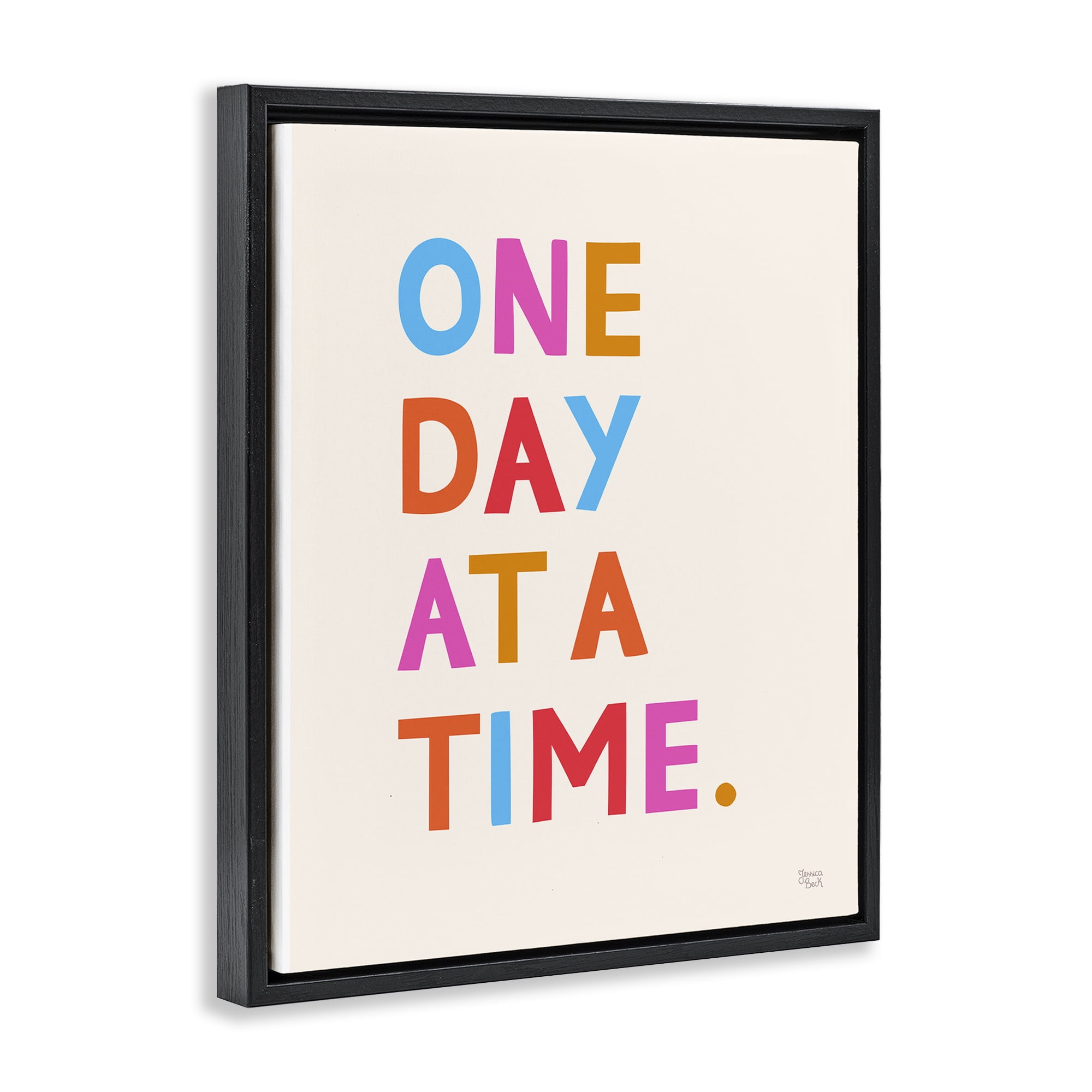 Stupell Industries One Day At A Time Text & Numbers Painting Black Floater Framed Canvas Art Print Wall Art, 25 x 31