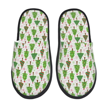 Balery Christmas Trees Slient Indoor Furry Fleece Comfort House Shoes Soft Non-Slip Home Shoes Cotton slippers House Slippers-- Large