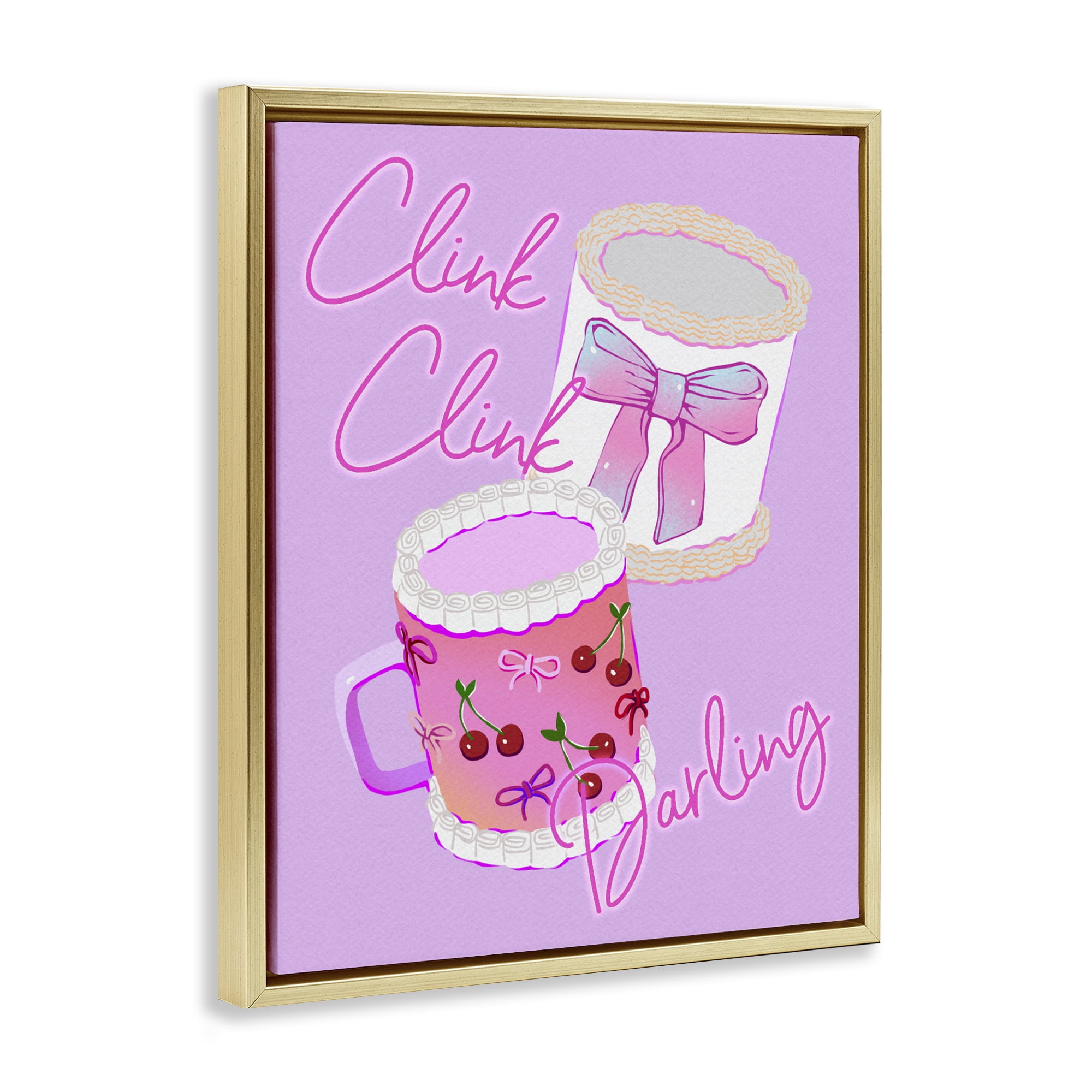 Stupell Industries Clink Darling Cherry Mug Gold Framed Floater Canvas Wall Art, design by Ziwei Li