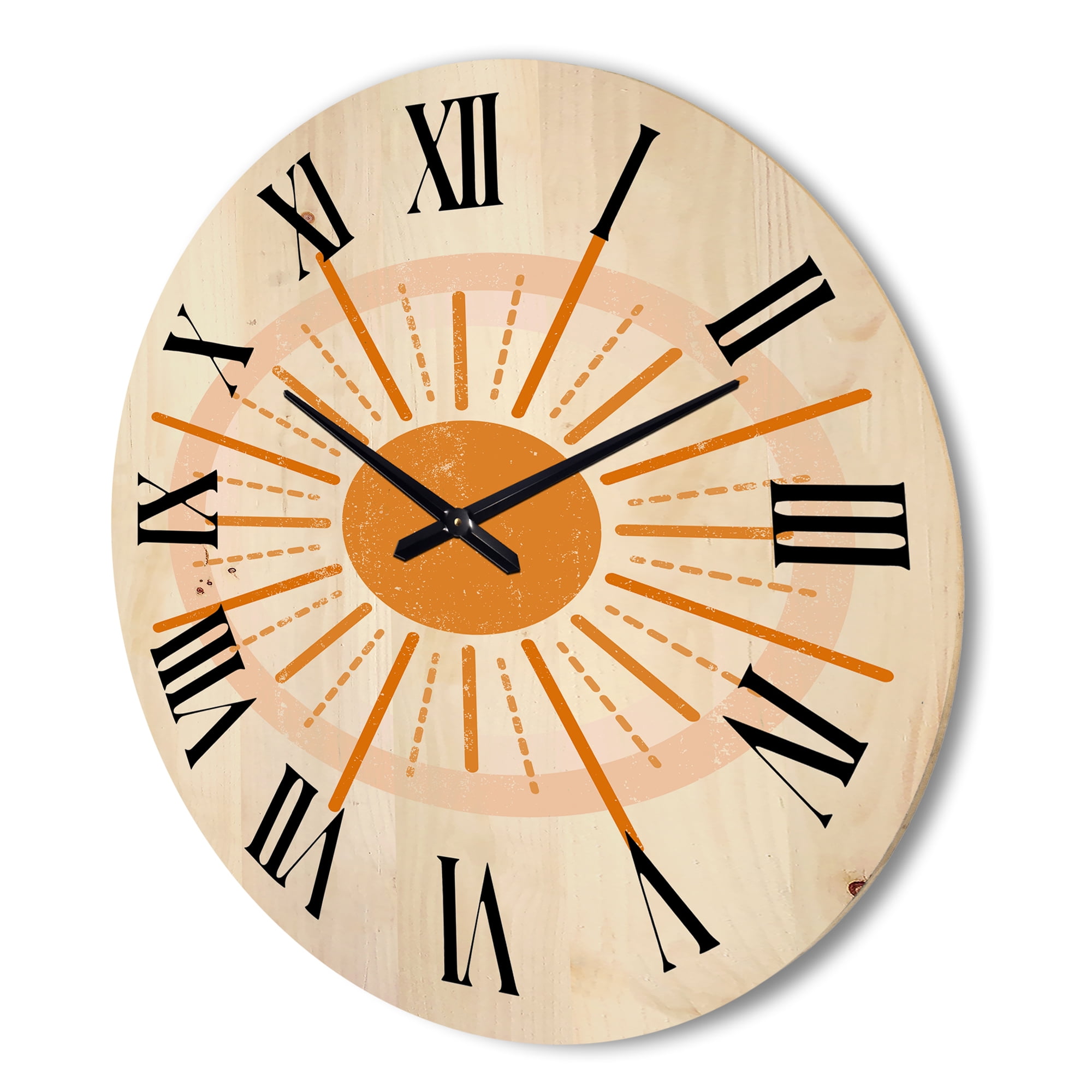 Designart 'Orange Radiant Sun II' Modern Wood Wall Clock