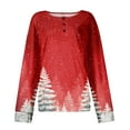 thumbnail image 4 of Women's Casual Christmas Print Waffle Henley Shirt Long Sleeve Top Button Up V Neck Loose Knit Fall Winter Favorite Blouse,Red,M, 4 of 8
